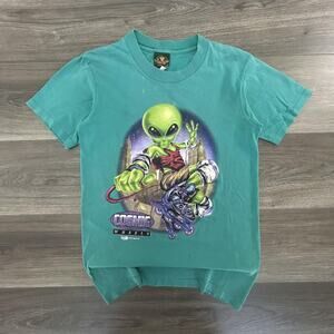 Vintage Cosmic Wheels Shirt Mens Small Green Alien Rollerblade Skater 90s